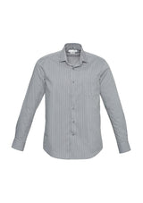 Men's Zurich Long Sleeve Shirt in Silver/White, 2XL, featuring stretch fabric, modern collar, and curved hem for versatile style.