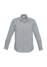 Mens Zurich Long Sleeve Shirt in Silver/White, size 5XL, featuring a modern collar and yarn-dyed stretch stripe for comfort.