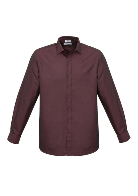 Mens Hemingway Long Sleeve Shirt in Port Wine, size 4XL, featuring a modern collar, concealed placket, and excellent UPF protection.