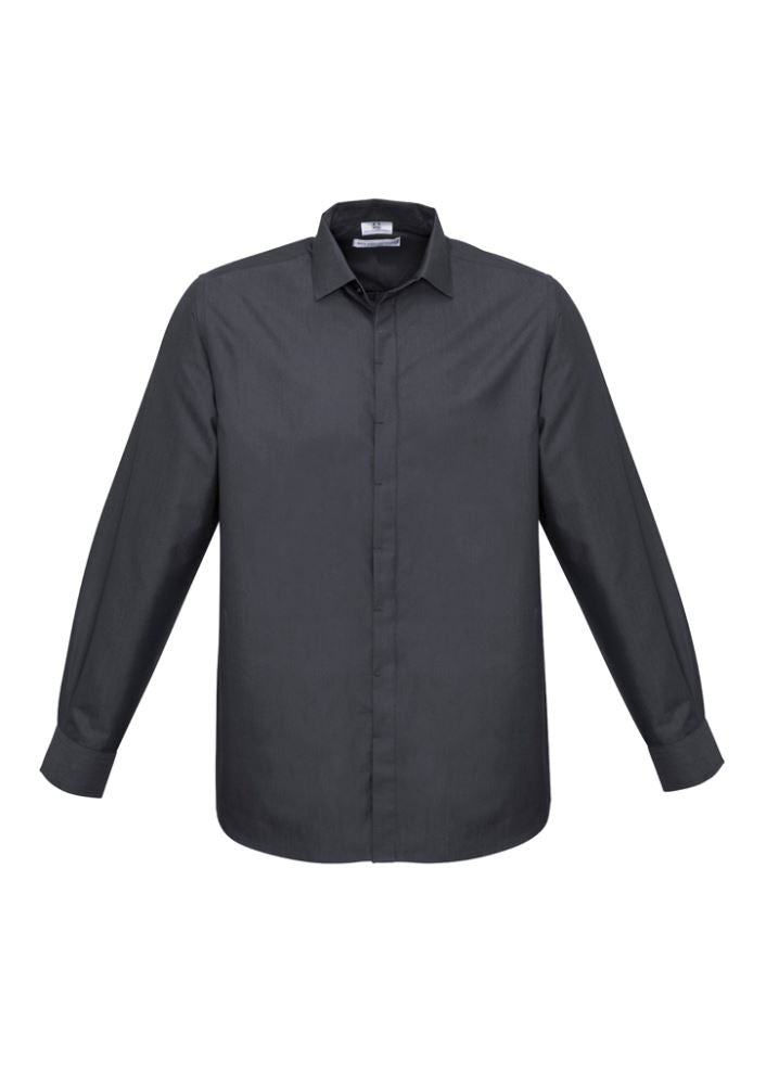 Men's Hemingway Long Sleeve Shirt in Slate, 2XL, featuring two-tone fabric, modern collar, and UPF protection for style and comfort.