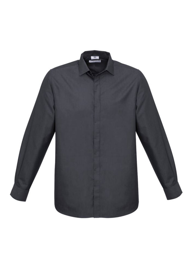 Men's Hemingway Long Sleeve Shirt in Slate, 2XL, featuring two-tone fabric, modern collar, and UPF protection for style and comfort.