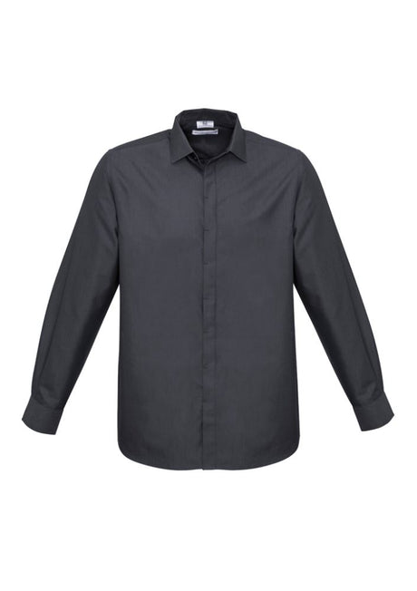 Men's Hemingway Long Sleeve Shirt in Slate, 5XL, featuring modern collar, concealed placket, and UPF protection for comfort and style.