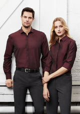 Mens Hemingway Long Sleeve Shirt in Slate, featuring a modern collar, concealed placket, and breathable cotton-polyester blend.