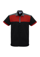 Men's Charger Shirt in black, red, and grey, size 3XL, featuring breathable fabric, anti-odour treatment, and twin chest pockets.