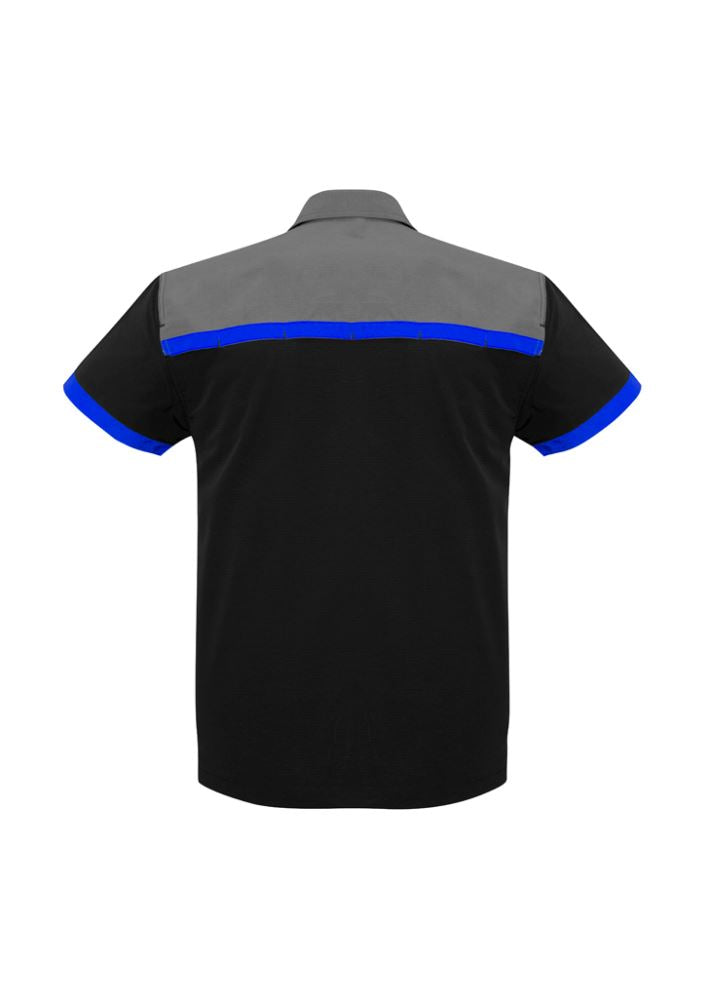 Men's Charger Shirt in Black, Royal, and Grey, 2XL; features BIZ COOL™ technology, UPF protection, and twin chest pockets.