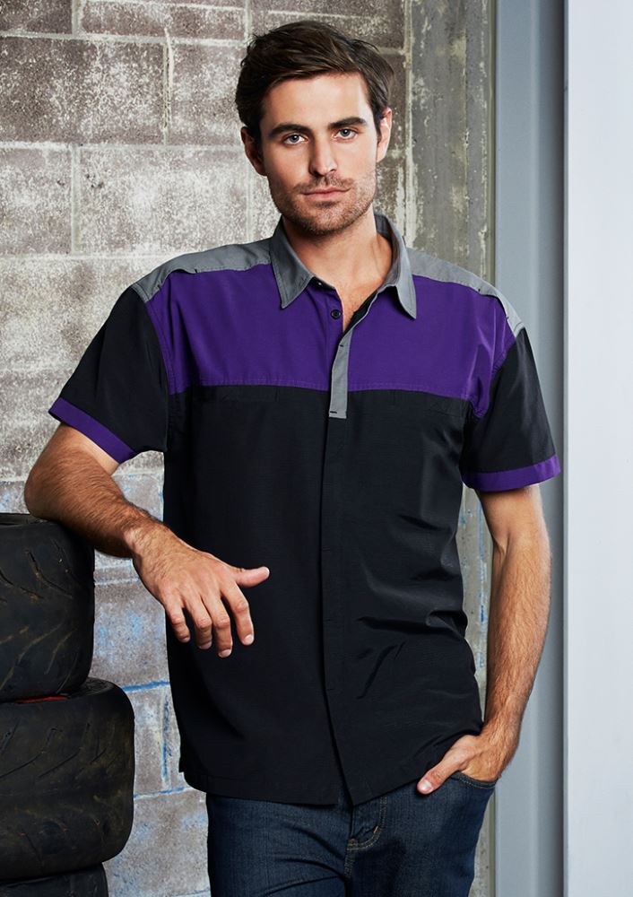 Men's Charger Shirt in Black, Red, and Grey, 3XL, featuring breathable fabric, antibacterial treatment, and practical chest pockets.