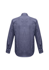 Men's Trend Long Sleeve Shirt in Midnight Blue, featuring pin dot pattern, narrow collar, and adjustable cuffs for versatile style.