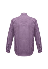 Men's Trend Long Sleeve Shirt in plum, featuring a pin dot pattern, tailored fit, narrow collar, and adjustable cuffs. Size S.