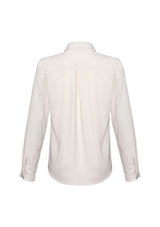 Ladies Madison Long Sleeve blouse in ivory, Size 20; versatile design with mechanical stretch for comfort and style.