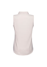 Ivory sleeveless blouse for women, featuring shawl collar and concealed buttons, size 18 from Biz Collection.