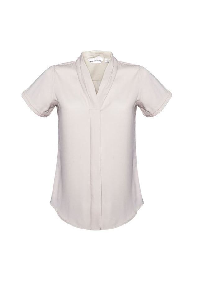 Ivory Ladies Madison Short Sleeve Blouse in Size 22, featuring stretch polyester, secret button design, and action back pleat.