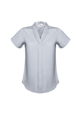 Stylish Ladies Madison Short Sleeve blouse in mechanical stretch polyester, featuring a secret button and action back pleat for comfort.