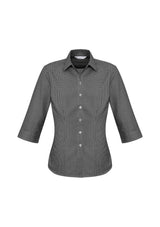 Ladies Ellison 3/4 Sleeve Shirt in black, size 8, featuring a chic design, comfortable cotton blend, and elegant fit.