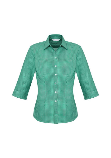 Ladies Ellison 3/4 Sleeve Shirt in Dark Green, Size 22, featuring a tailored fit, premium fabric, and great sun protection.