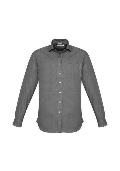 Mens Ellison Long Sleeve Shirt in black, size 3XL, featuring yarn-dyed check, UPF protection, and a modern fit for comfort.
