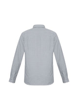Men's Silver Ellison Long Sleeve Shirt, 5XL, cotton-rich, stylish check pattern, modern collar, chest pocket, UPF protection.