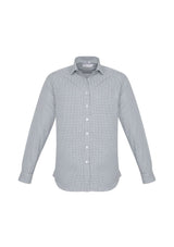 Men's silver Ellison long sleeve shirt in 5XL with modern collar, chest pocket, and breathable check fabric, ideal for all occasions.