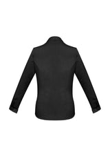 Ladies Monaco Long Sleeve Shirt in black, size 22, featuring a Y-neckline, UPF protection, and flattering darts for a stylish fit.