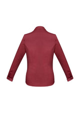 Ladies Monaco Long Sleeve Shirt in Cherry, size 16, featuring a chic Y-neckline, elegant fit, and built-in stretch for comfort.