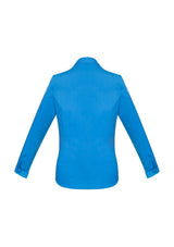 Ladies Monaco Long Sleeve Shirt in vibrant Cyan, size 6, featuring a chic Y-neckline and elegant fit for versatile styling.