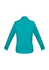Teal Ladies Monaco Long Sleeve Shirt, size 20, featuring a Y-neckline, turn-back cuffs, and flattering fit with sun protection.