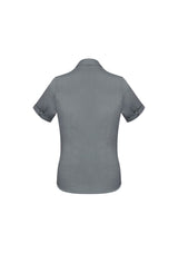 Ladies Monaco Short Sleeve Shirt in Platinum, Size 16, featuring a Y-neckline and tailored fit for stylish comfort.