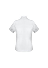 Ladies Monaco Short Sleeve Shirt in white, size 18, featuring a flattering Y-neckline and comfortable stretch fabric.