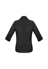 Black Ladies Monaco 3/4 Sleeve Shirt, Size 14, featuring Y-neckline, tailored fit, and stretch fabric for comfort.