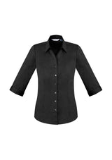 Ladies Monaco 3/4 Sleeve Shirt in black, size 14, featuring a Y-neckline and elegant fit for versatile summer style.