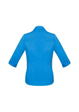 Cyan Ladies Monaco 3/4 Sleeve Shirt from Biz Collection, size 10, featuring a Y-neckline and breathable cotton-rich fabric.