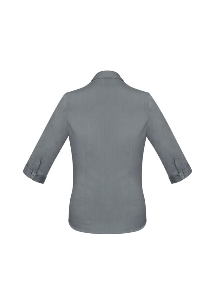 Elegant Ladies Monaco 3/4 Sleeve Shirt with stretch fabric, Y-neckline, and curved hem for versatile styling.