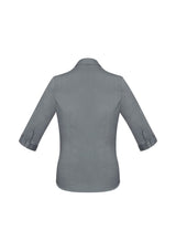 Elegant Ladies Monaco 3/4 Sleeve Shirt with stretch fabric, Y-neckline, and curved hem for versatile styling.