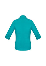 Teal Ladies Monaco 3/4 Sleeve Shirt in size 22, featuring Y-neckline, turn back cuffs, and elegant fit for versatile styling.
