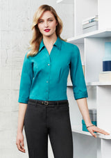 Ladies Monaco 3/4 Sleeve Shirt with Y-neckline, tailored fit, and versatile style, perfect for any occasion.
