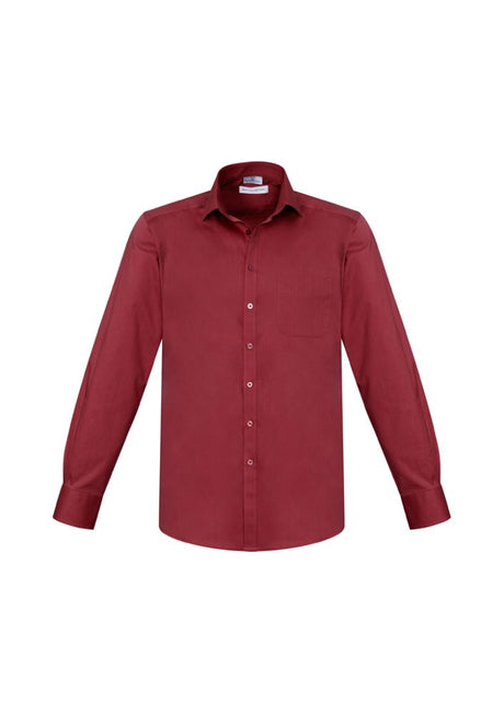 Men's Monaco Long Sleeve Shirt in Cherry, size XS, featuring modern style, stretch fabric, and a tailored fit for versatility.