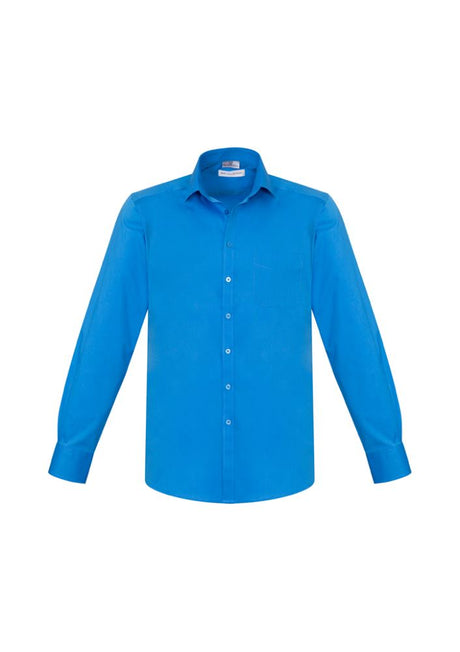 Men's cyan long sleeve shirt in size 3XL, featuring a modern design, stretch fabric, and sun protection for versatile styling.