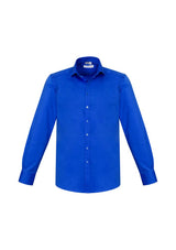 Men's Electric Blue Long Sleeve Monaco Shirt, size 5XL, featuring a modern collar, chest pocket, and UPF protection.