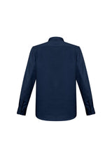 Mens Monaco Long Sleeve Shirt in Ink, size 3XL, featuring cotton-rich fabric, modern collar, chest pocket, and adjustable cuffs.