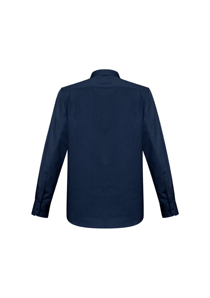 Men's Monaco Long Sleeve Shirt in Ink, Size M, featuring a modern collar, chest pocket, and built-in stretch for comfort.