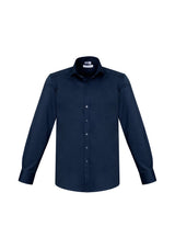 Mens Monaco Long Sleeve Shirt in Ink, 4XL, features cotton-rich blend, modern collar, chest pocket, and adjustable cuffs.