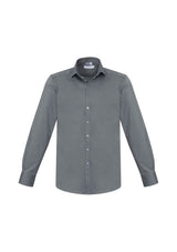 Men's Monaco Long Sleeve Shirt in Platinum, size M, featuring a modern collar, chest pocket, and UPF protection for style and comfort.