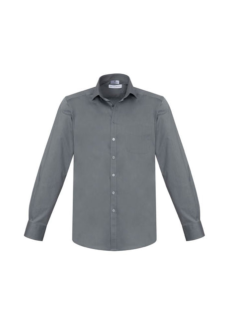 Men's Platinum Monaco Long Sleeve Shirt in Size L, featuring modern style, stretch fabric, chest pocket, and adjustable cuffs.