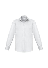 Men's Monaco Long Sleeve Shirt in White, size 5XL, features premium stretch fabric, modern collar, chest pocket, and curved hem.