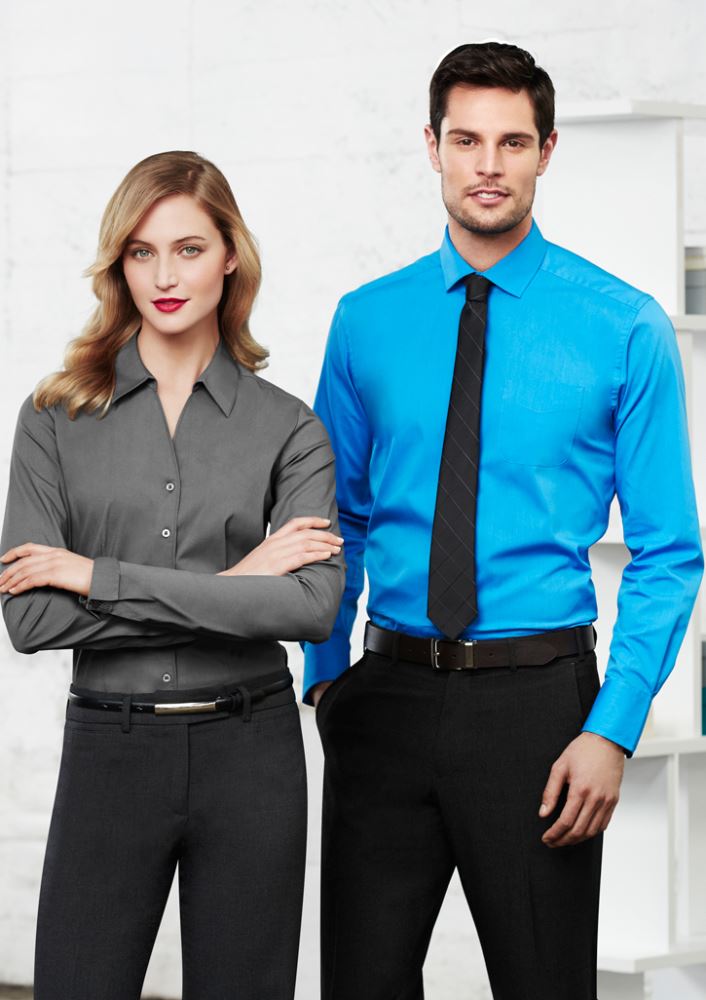 Men's Monaco Long Sleeve Shirt in Electric Blue, size 5XL, featuring modern collar, chest pocket, and built-in stretch.