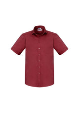 Mens Monaco Short Sleeve Shirt in Cherry, size XL; modern style with stretch fabric, UPF protection, and functional pocket.