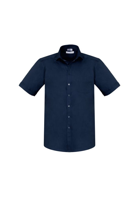 Men's Monaco Short Sleeve Shirt in Ink, size XS, features modern collar, chest pocket, and comfortable stretch fabric.