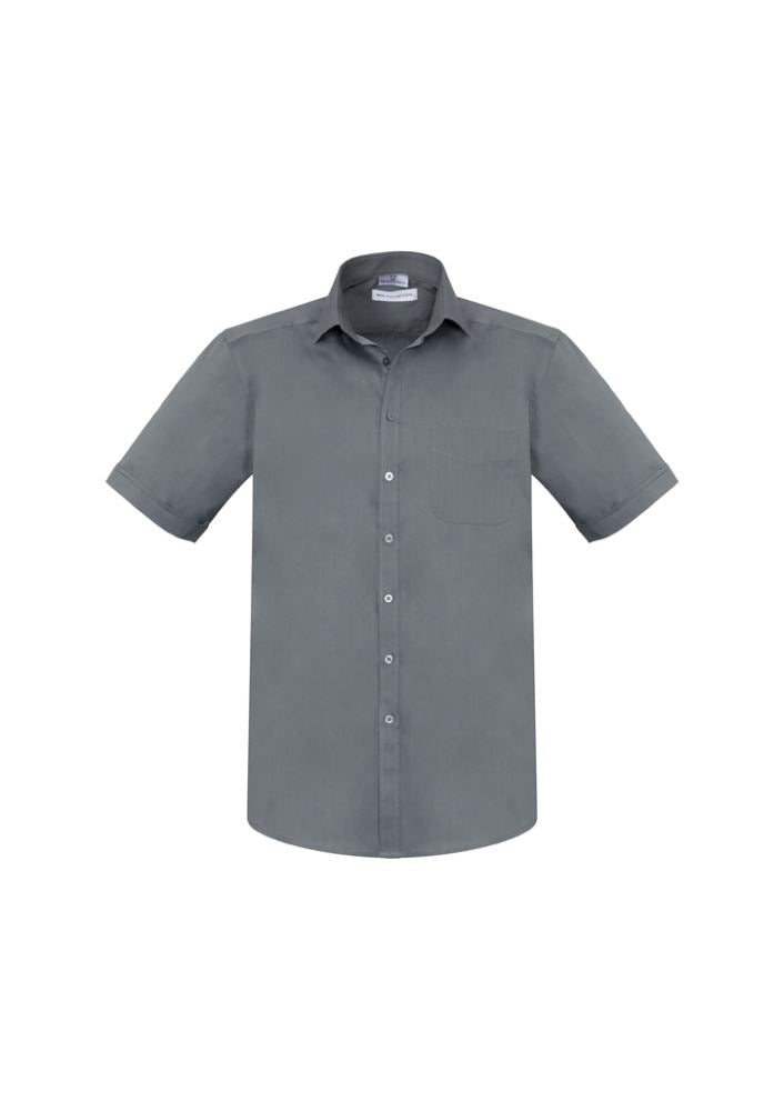 Men's Platinum Monaco Short Sleeve Shirt in 4XL, featuring a modern collar, chest pocket, and breathable twin back pleats.