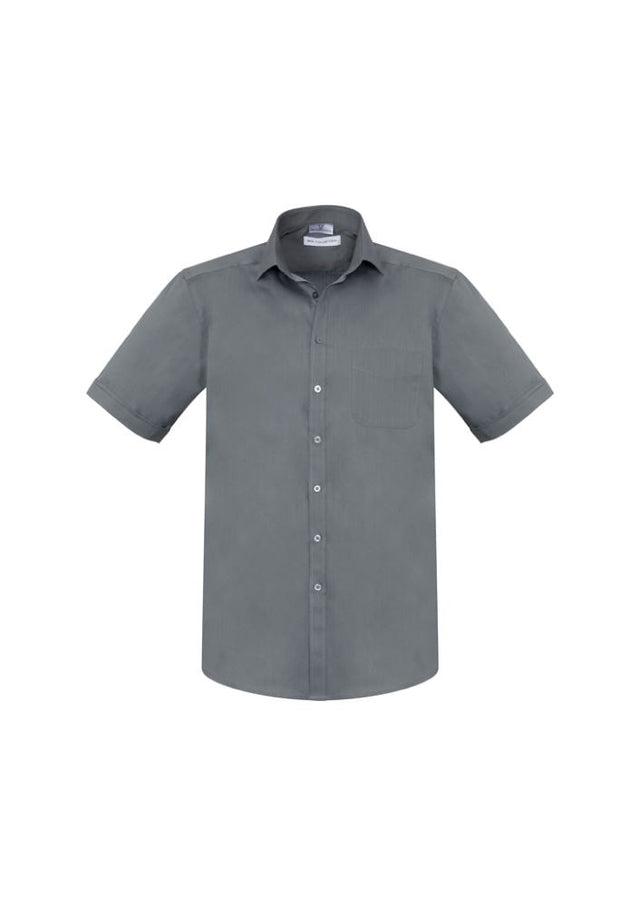 Men's Monaco Short Sleeve Shirt in Platinum, 3XL, featuring a modern collar, chest pocket, and comfortable stretch fabric.