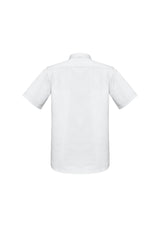 Men's 4XL Monaco Short Sleeve Shirt in white, features modern collar, chest pocket, and breathable twin back pleats.