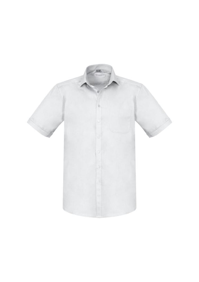 Men's white Monaco short sleeve shirt in 4XL, crafted for comfort with modern collar, chest pocket, and UPF protection.
